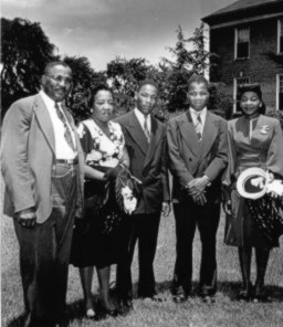 Martin and family at Morehouse College, where one biography calls him a “popular student… but an unmotivated student” during his first two years.